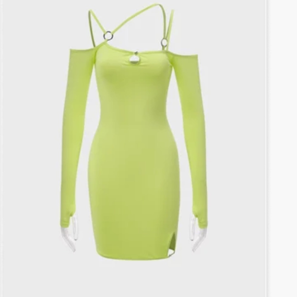 Green Asymmetrical Long Sleeve Bodycon Dress